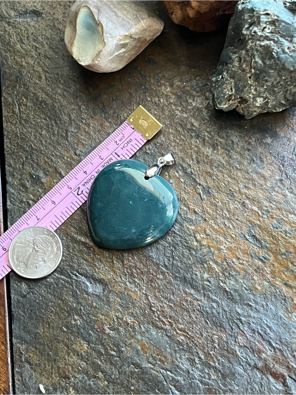 Heart Shaped Green Jade Stone Pendant Necklace - Women's Jewelry